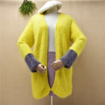 дамски дамски плюшени космати есенно-зимни норковые кашмир възли жилетки с дълъг ръкав, мантъл, яке от ангорского кожа, палто, пуловер