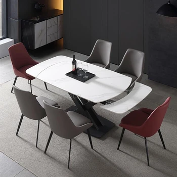 Италиански разтегателен, маса за хранене и столове от масивно дърво, комбинация от леки лукс, малък апартамент, сгъваема маса за хранене от висок клас