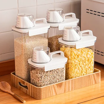 Херметична кутия за съхранение на зърно, прозрачно кофа за ориз, консерви от мерным чаша, ръчно влагоустойчив, отговарят на високи резервоар, шише, контейнери за храна за домашни любимци