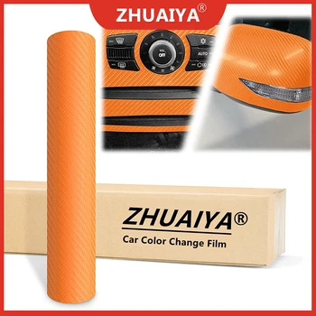 Филм за промяна на цвета на колата, оранжева 4D филм от въглеродни влакна, полу-гланц блестящ винил фолио, стикер, стикер за автомобил, филм за мотоциклет