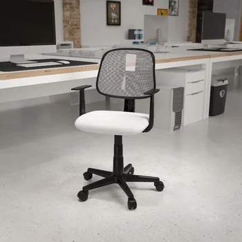 Flash Furniture Flash Fundamentals Офис стол с въртяща се облегалка и подлакътници от бяла мрежа със средна облегалка, сертифициран BIFMA
