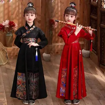 Детско традиционната рокля Ханфу в китайски стил, детски блузи с бродерия, престилка, източен комплект дрехи за момичета и момчета, Древния костюм за cosplay
