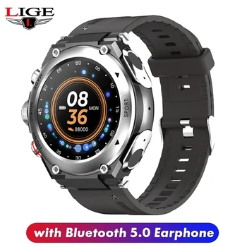 Смарт часовници LIGE, безжични Bluetooth версия 5.0, слушалки, 2 в 1, музикален звънец, следи температурата на тялото, спортни умни часовници за мъже за Android и IOS