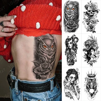 Водоустойчив временна татуировка Стикер Бухал Роза Лъв, Тигър Короната Череп Момиче от племето Флаш Татуировка на Ръката на Боди арт Фалшиви татуировки жените и мъжете